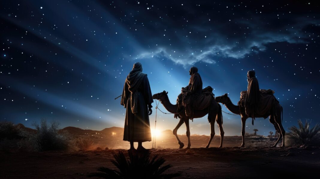 the three wise men follow the christmas star shining bright against the night sk t8mfe8y8