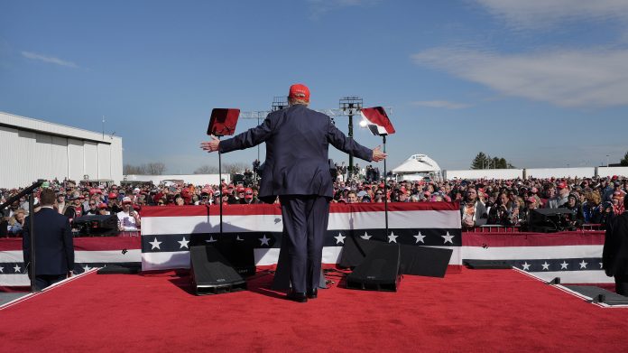 former president trump holds a campaign rally in ohio
