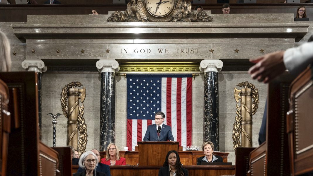 speaker mike johnson delivers remarks following his election 2
