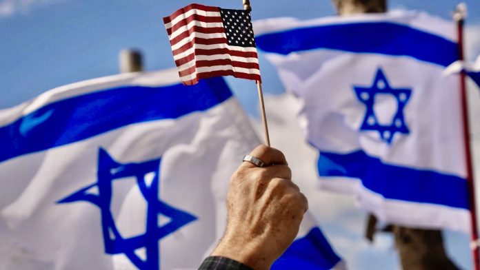 Israel flag, American flag, pro-Israel
